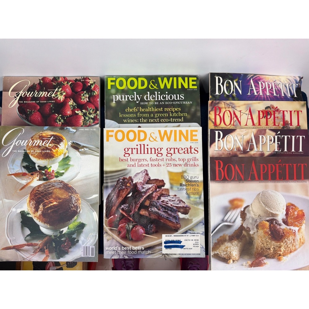 Vintage Food Magazine Lot Gourmet Food & Wine Bon Appetit 1985-2007 8 Issues